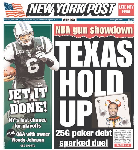 New York Post Goes All In On Gilbert Arenas' Poker-Fueled Gun Duel
