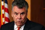 FILE - In this Tuesday, June 9, 2009 file photo, Rep. Peter King, R-N.Y., gestures during a news conference on Capitol Hill in Washington. Rep. King is asking NBA Commissioner David Stern why the league participated in games with a visiting Greek team that has allegedly breached contracts with former NBA players, The Associated Press reports Thursday, Oct. 15, 2009. King also asks Stern in a letter this week what the league is doing to ensure the fair treatment of American players overseas. The NBA declined to comment on the letter. (AP Photo/Harry Hamburg, File)