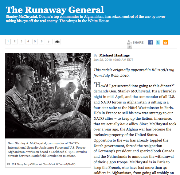 McChrystal Rolling Stone Michael Hastings