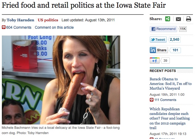 Michele Bachmann Corn Dog Telegraph Photo