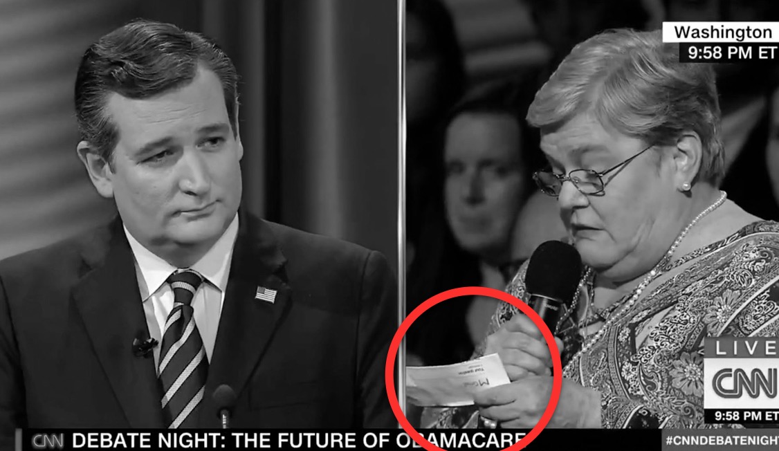 Woman at CNN’s Sanders v. Cruz Debate Appears to Read Off of a Sheet