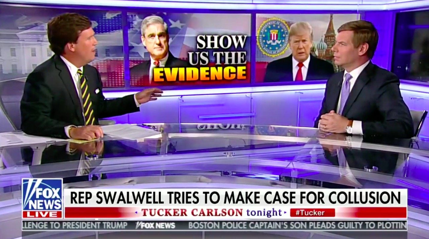Tucker Carlson Battles Dem Rep. Eric Swalwell on Evidence of Russia