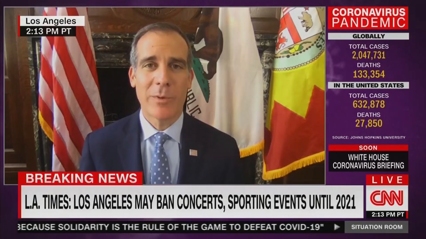 LA Mayor Eric Garcetti No Sport Events, Concerts Until 2021