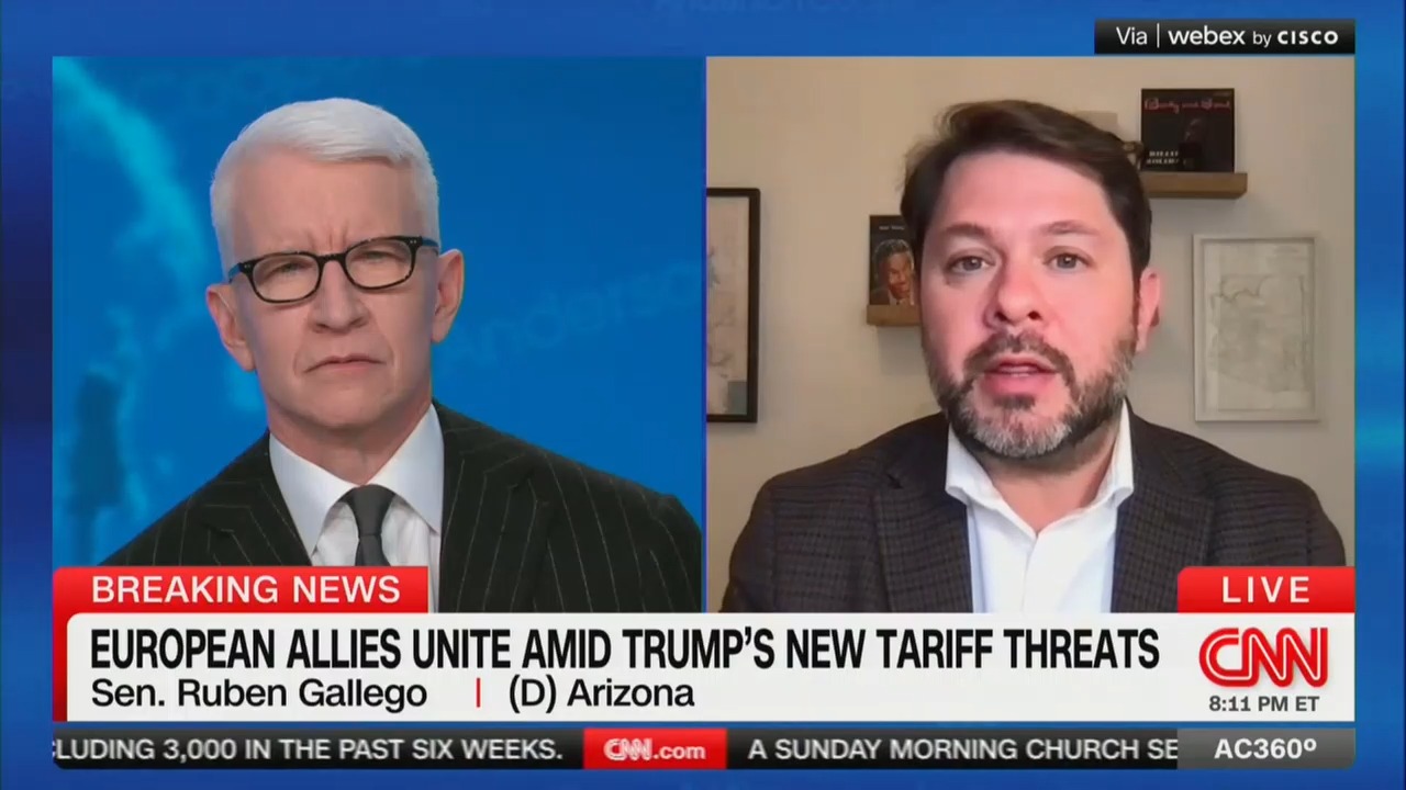 Sen. Ruben Gallego (D-AZ) told CNN host Anderson Cooper on Monday that he believed President Donald Trump is literally "insane."
