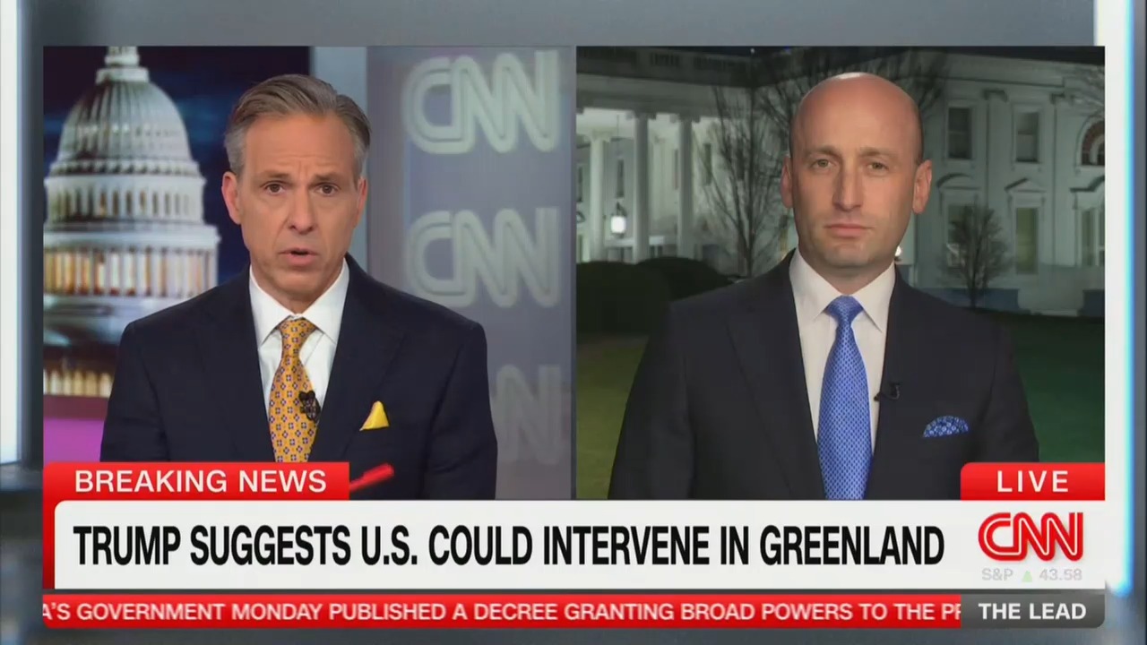 Jake Tapper Grills Stephen Miller After His Wife's Social Media Post Causes a Diplomatic Incident
