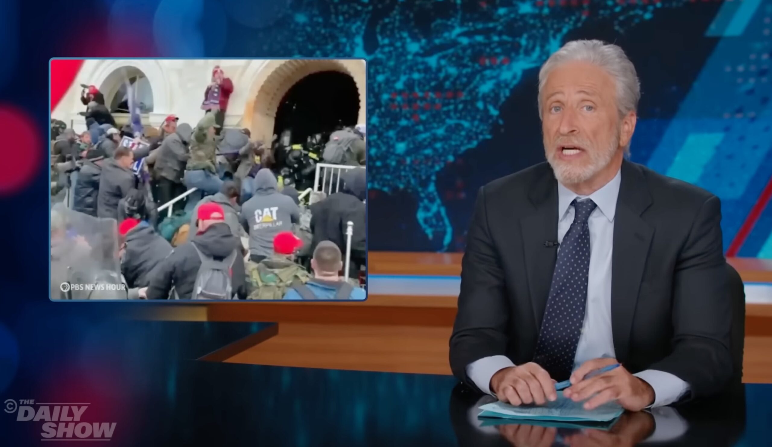 Jon Stewart Tracks Trump’s Swing from Jan. 6 Riot Spin to ‘New World’ of ‘Forced Compliance’ After ICE Shooting