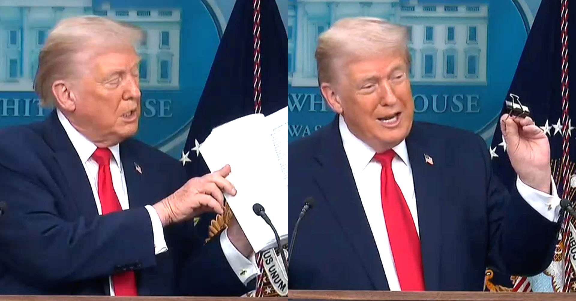 ‘That Was Nasty!’ Trump Has Hilarious Close Call in Showdown With Binder Clip at Bombshell Press Briefing