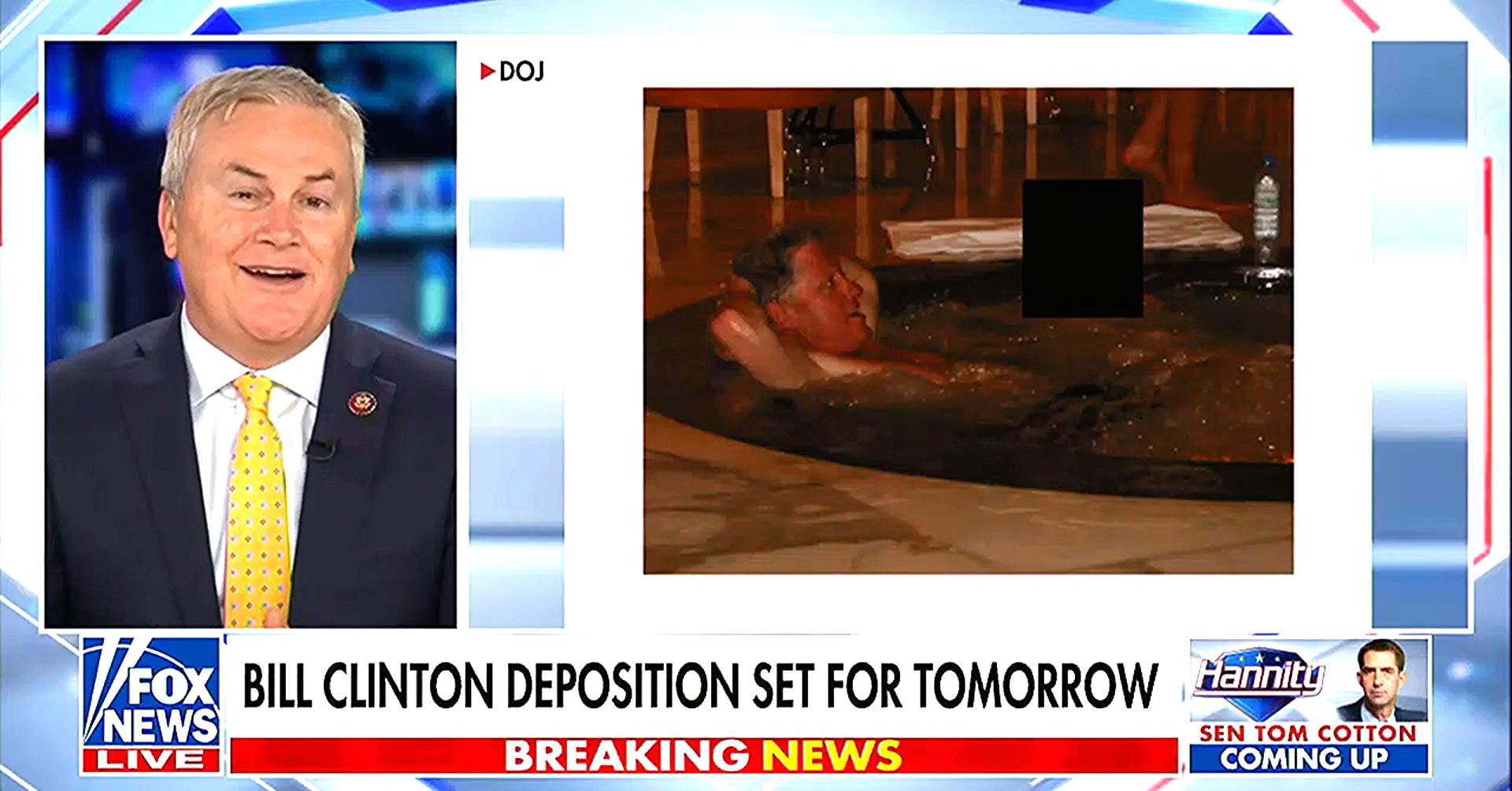 Comer Reveals Hot Tub Photo to Hillary Clinton in Epstein In