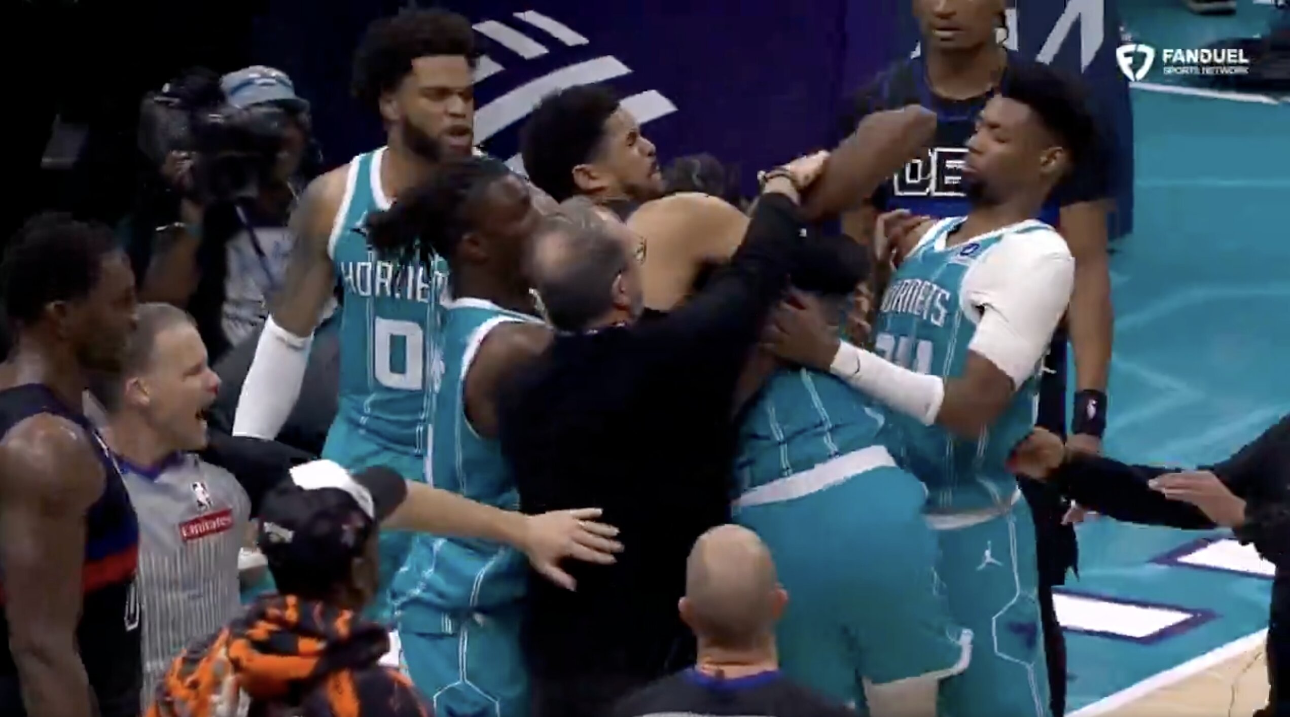 WATCH: Hornets-Pistons Game Derailed by Chaotic, Bench-Clearing Brawl