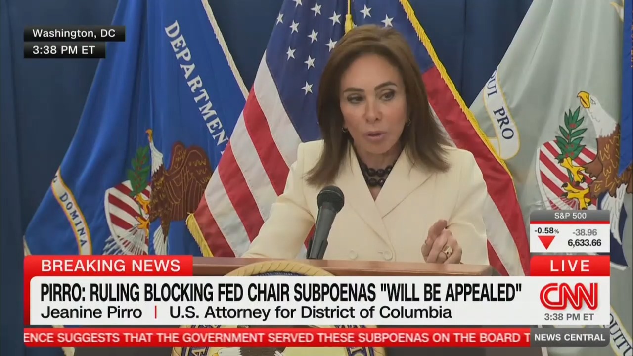 Jeanine Pirro Rages at Reporters, Vows to Appeal Ruling Blocking Fed Chair Subpoenas
