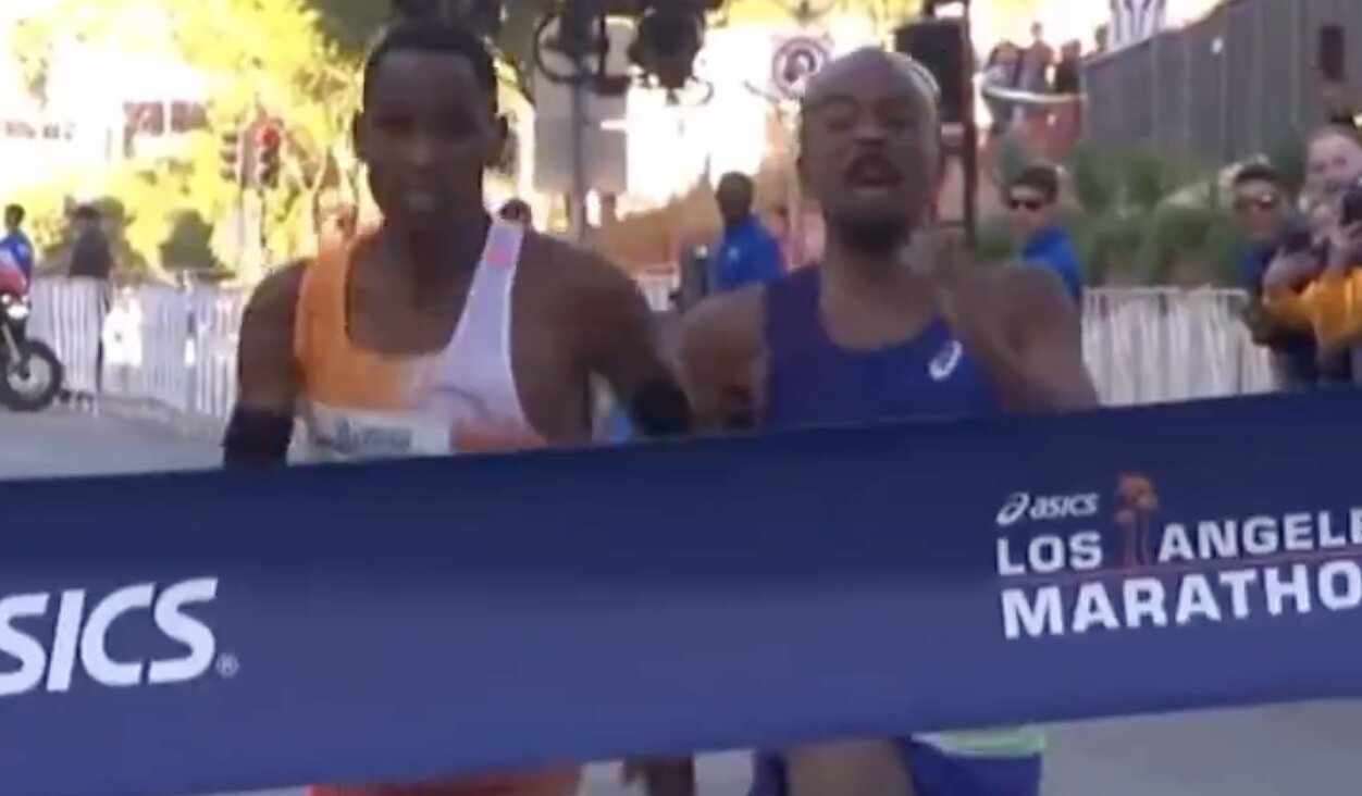 WATCH: American Runner Chases Down Leader of LA Marathon to Win by Stunning .01 Seconds