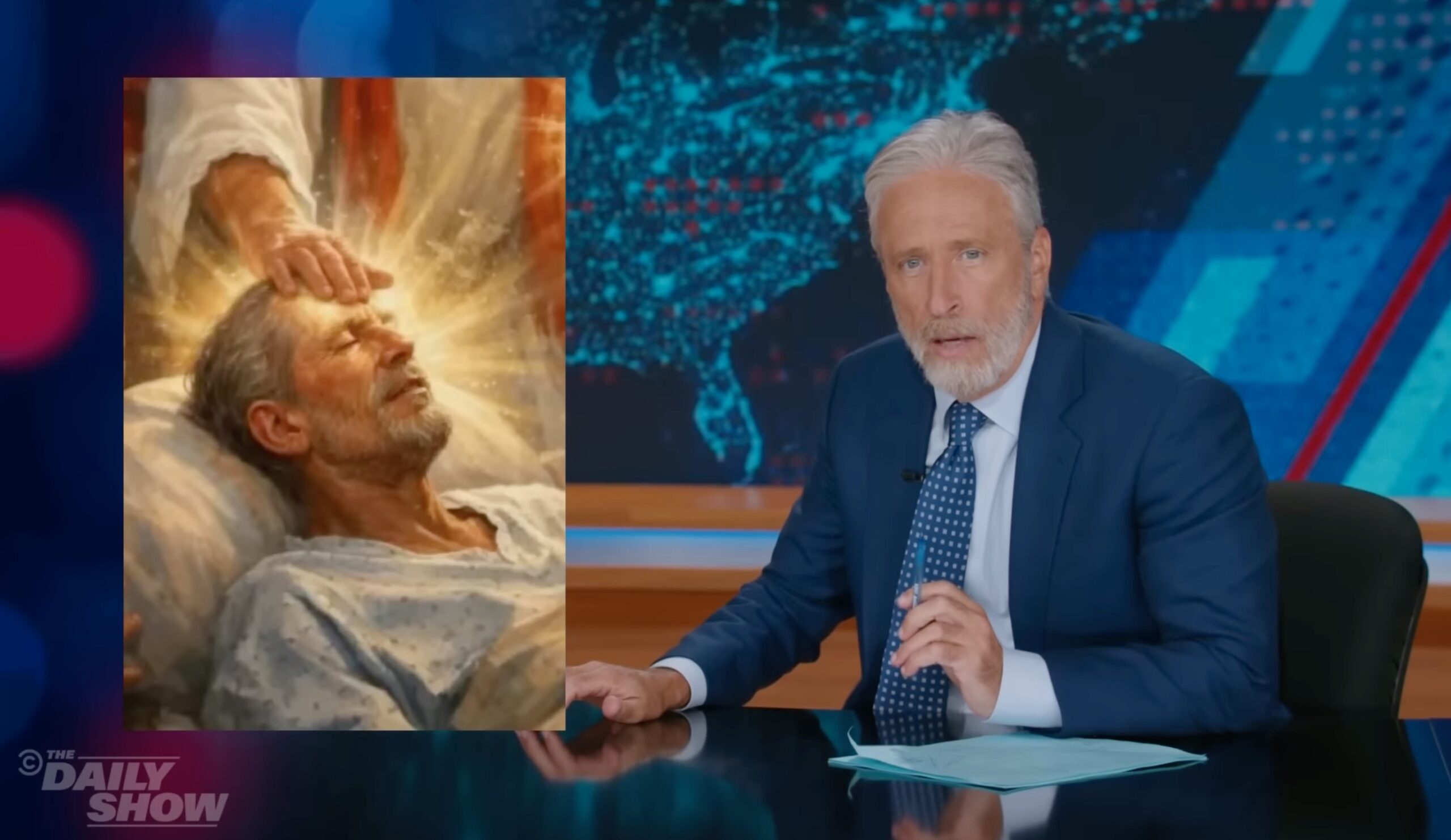 What the F*ck?!' Jon Stewart Fears He's the Dying Leper' in Trump's Jesus Meme