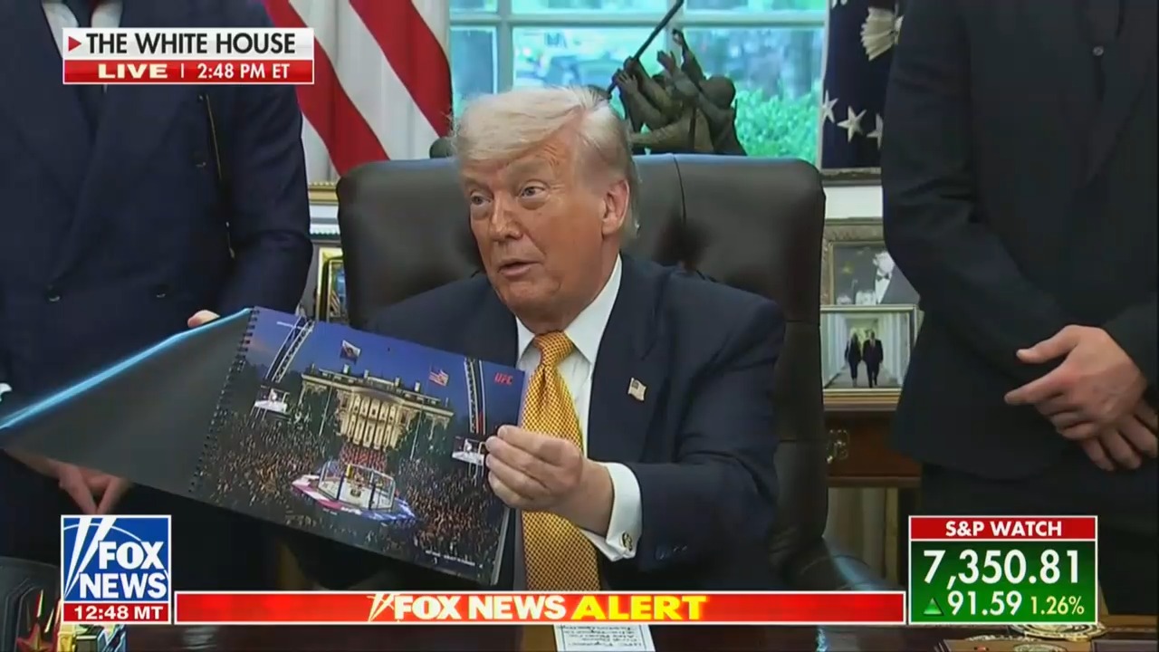 Trump Hypes Up White House UFC Fights During Impromptu Oval Office Pool Spray