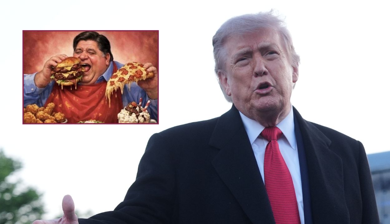 Trump mocked JB Pritzker by posting a cartoonish picture of the Democratic governor gorging on a "jumbo sized" bucket of fried chicken, nachos, and a big burger