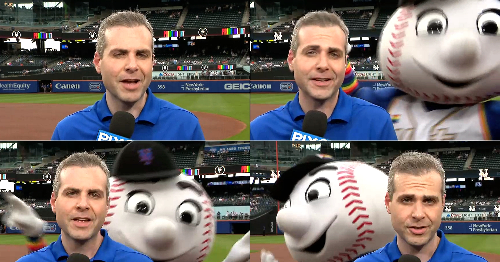 New York Mets mascot Mr. Met went viral by videobombing pregame reporter Steve Gelbs with a hilarious dance as Gelbs broke down some depressing news for fans.
