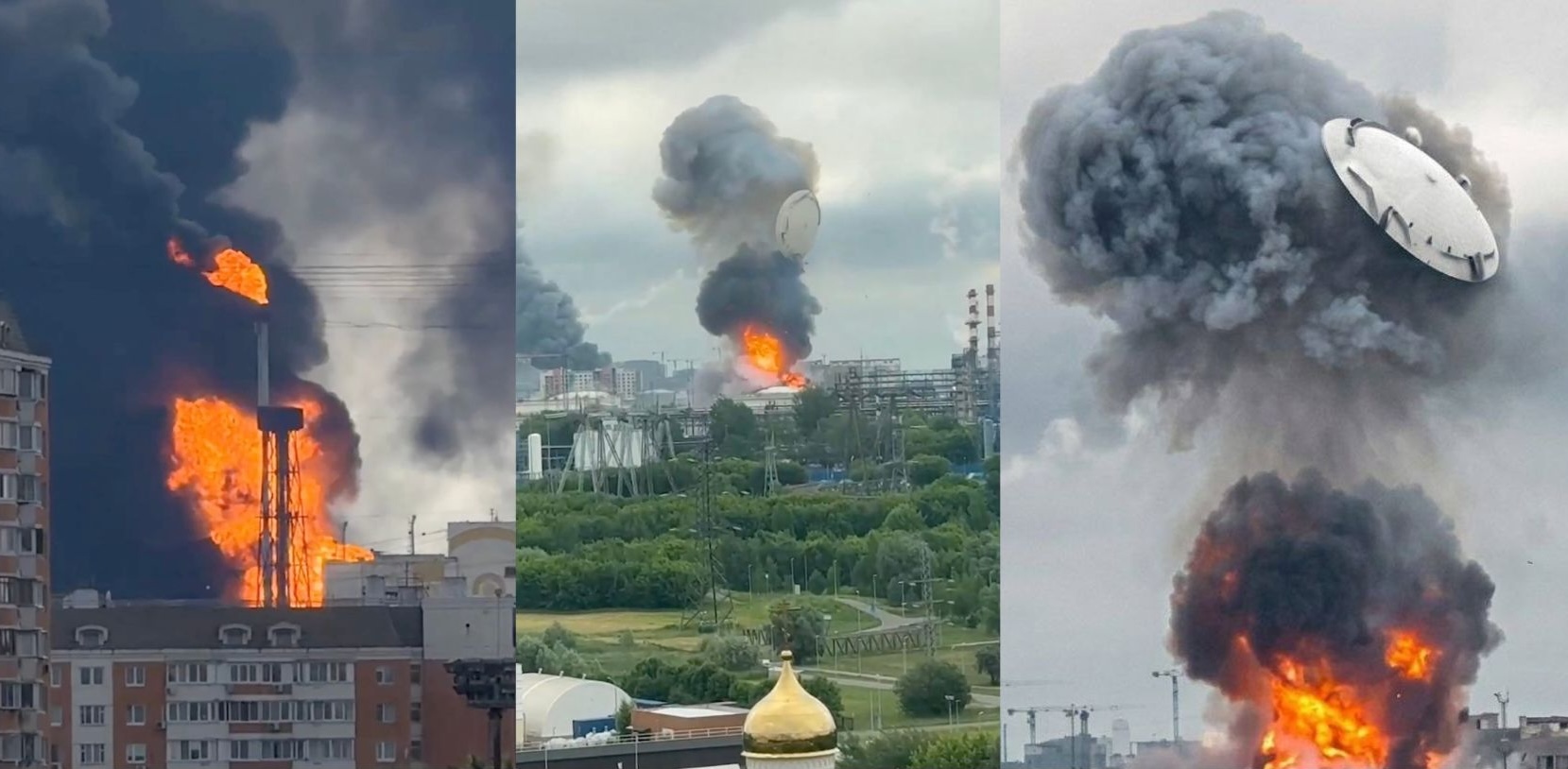 Stunning Video Shows Moscow Oil Refinery Roof Blasted into the Air After Ukrainian Drone Strikes